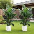 35-inch artificial giant palm tree plant; 2 pieces lifelike green leaves; no maintenance required; indoor and outdoor decoration . Accommodates Small and Large Outdoor Areas. 2 Plants. Pots NOT Included so You Can Choose What