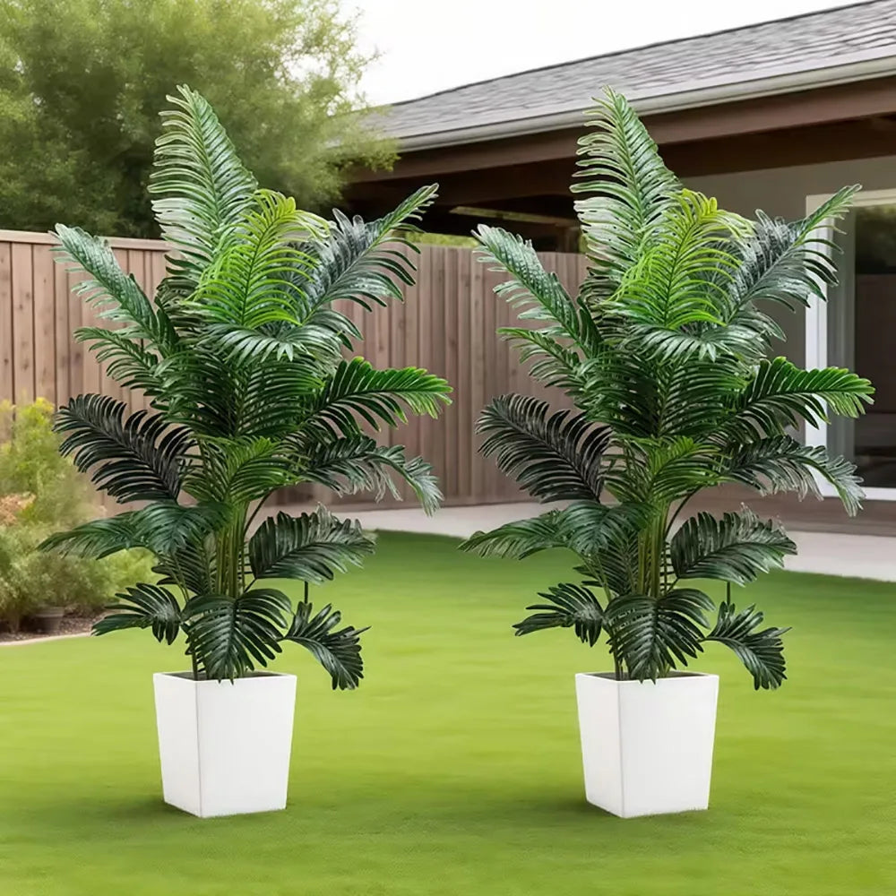 35-inch artificial giant palm tree plant; 2 pieces lifelike green leaves; no maintenance required; indoor and outdoor decoration . Accommodates Small and Large Outdoor Areas. 2 Plants. Pots NOT Included so You Can Choose What