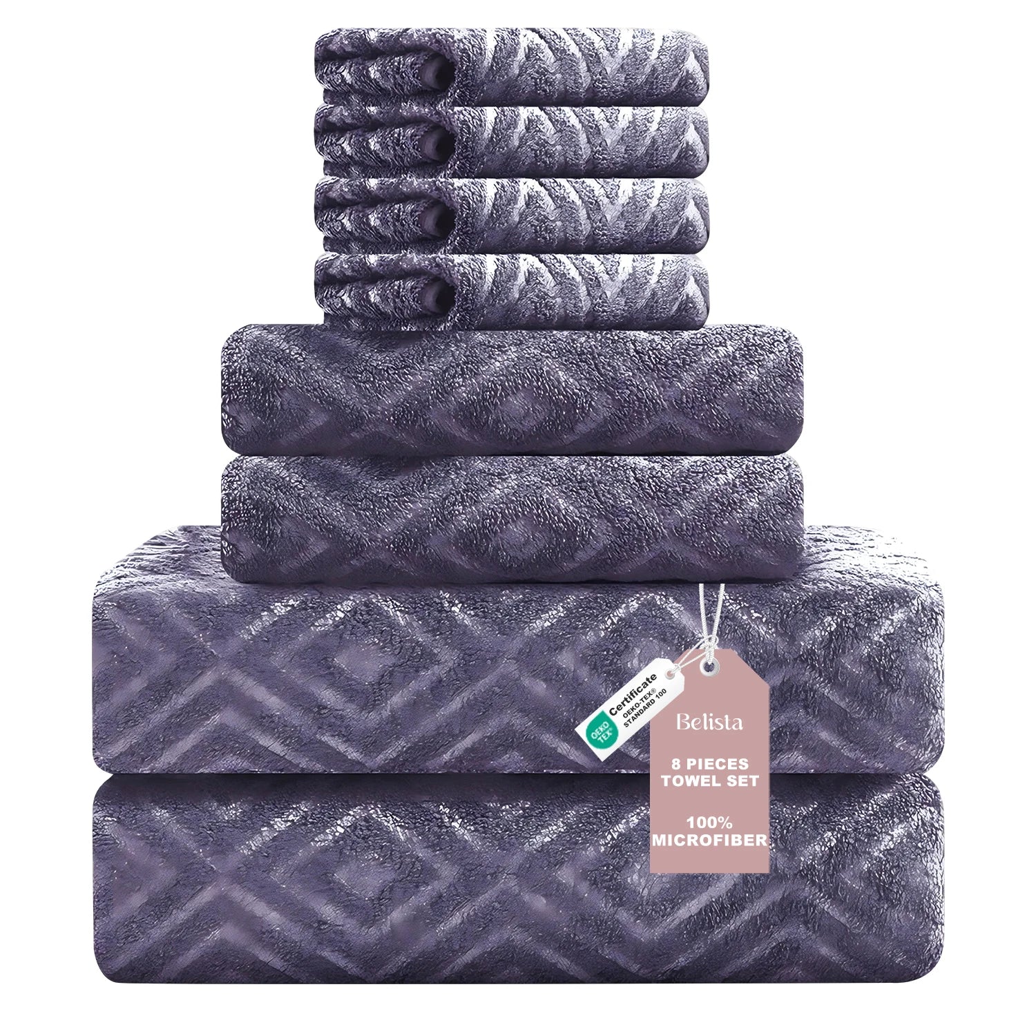 Belista Oversized 8-Piece Towel Set 35"×70": 2 Bath Sheets , 2 Hand Towels , 4 Wash cloths, Soft & Absorbent  Attractive Design will give your Bathroom a Touch of Class. Multiple Colors to Choose From.