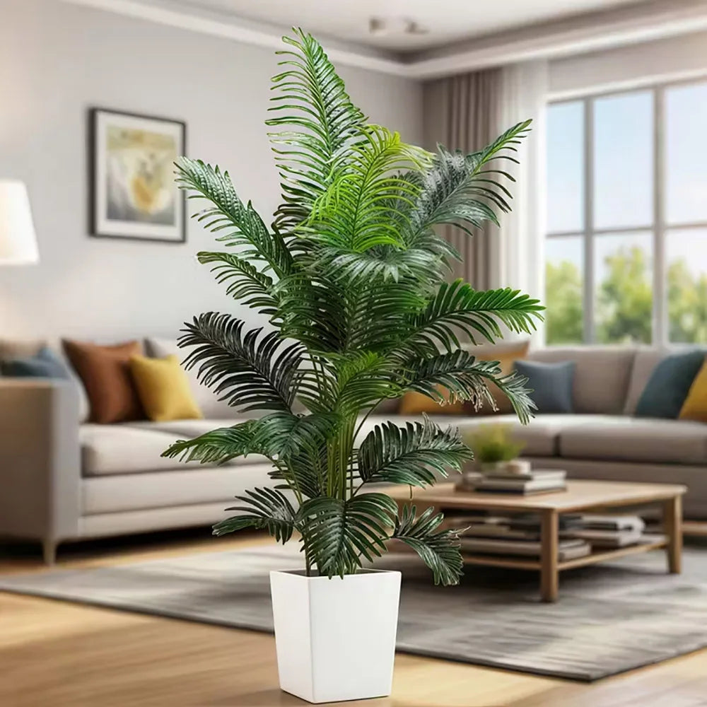 35-inch artificial giant palm tree plant; 2 pieces lifelike green leaves; no maintenance required; indoor and outdoor decoration . Accommodates Small and Large Outdoor Areas. 2 Plants. Pots NOT Included so You Can Choose What