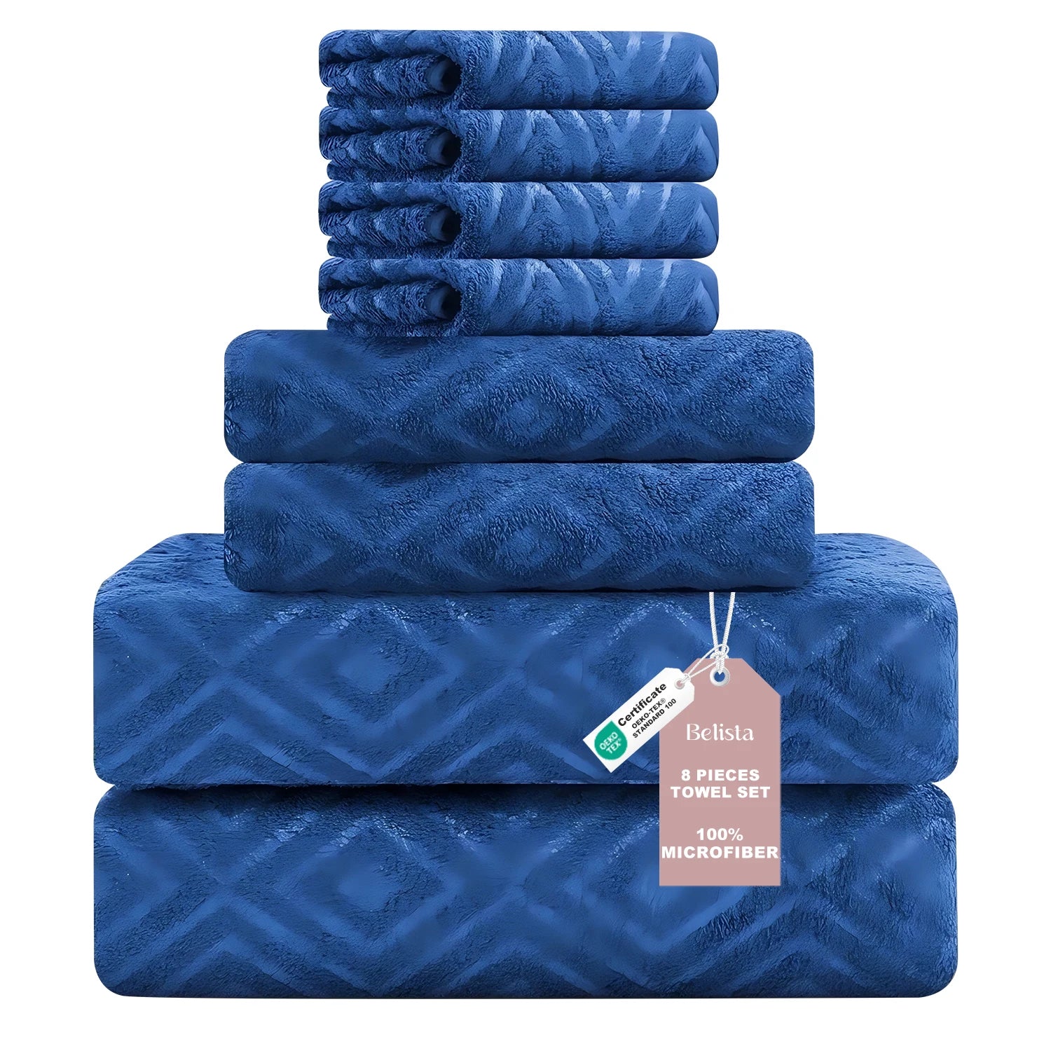 Belista Oversized 8-Piece Towel Set 35"×70": 2 Bath Sheets , 2 Hand Towels , 4 Wash cloths, Soft & Absorbent  Attractive Design will give your Bathroom a Touch of Class. Multiple Colors to Choose From.