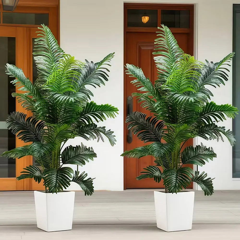 35-inch artificial giant palm tree plant; 2 pieces lifelike green leaves; no maintenance required; indoor and outdoor decoration . Accommodates Small and Large Outdoor Areas. 2 Plants. Pots NOT Included so You Can Choose What