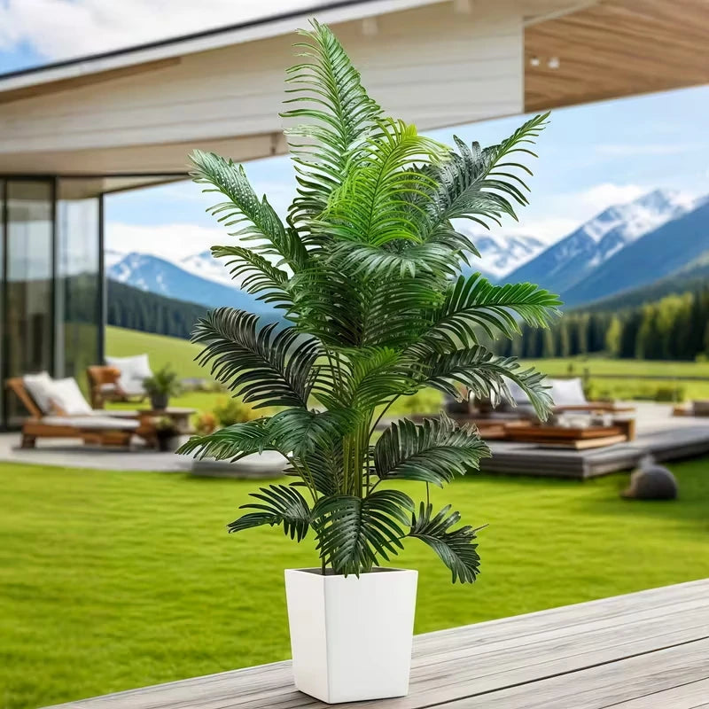 35-inch artificial giant palm tree plant; 2 pieces lifelike green leaves; no maintenance required; indoor and outdoor decoration . Accommodates Small and Large Outdoor Areas. 2 Plants. Pots NOT Included so You Can Choose What