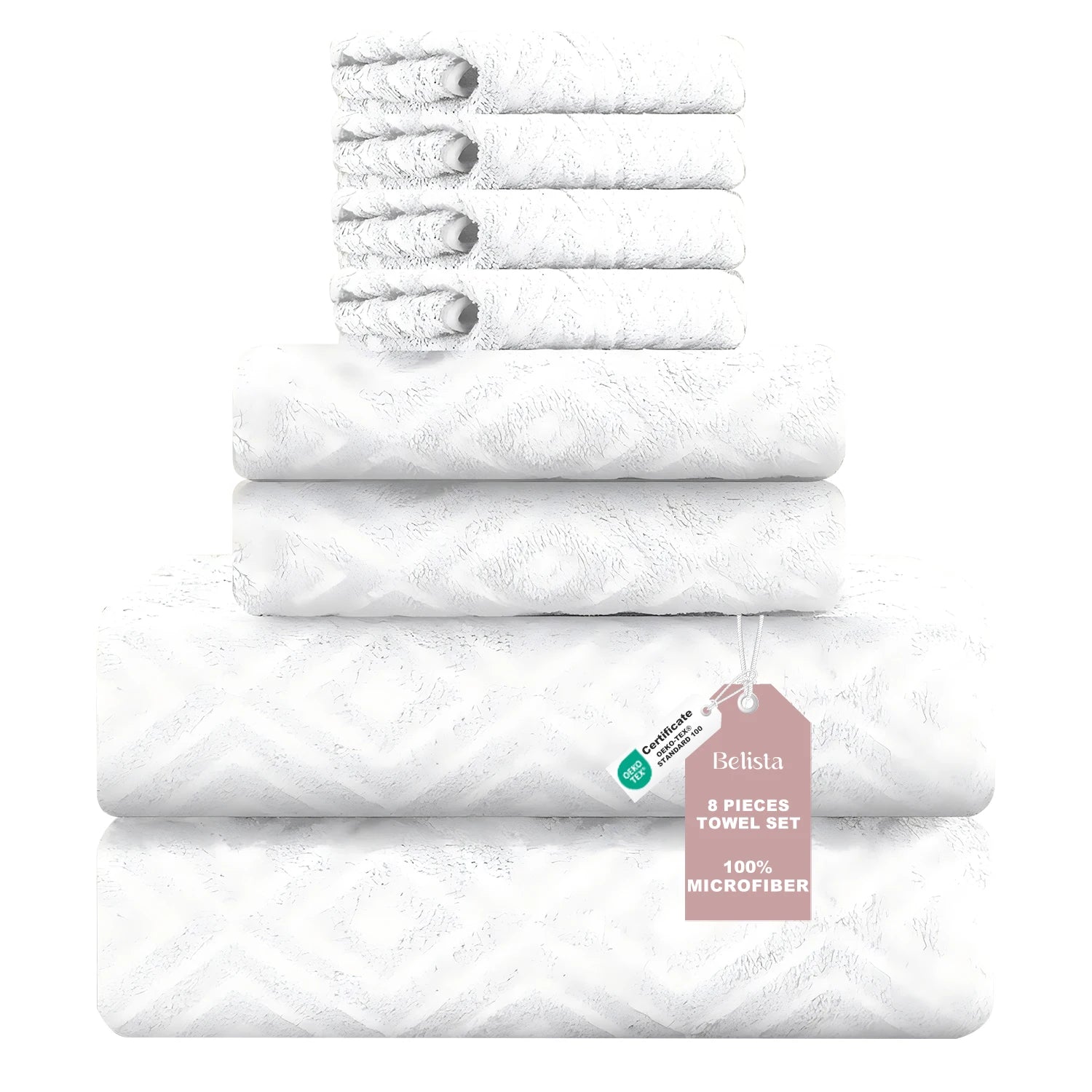 Belista Oversized 8-Piece Towel Set 35"×70": 2 Bath Sheets , 2 Hand Towels , 4 Wash cloths, Soft & Absorbent  Attractive Design will give your Bathroom a Touch of Class. Multiple Colors to Choose From.
