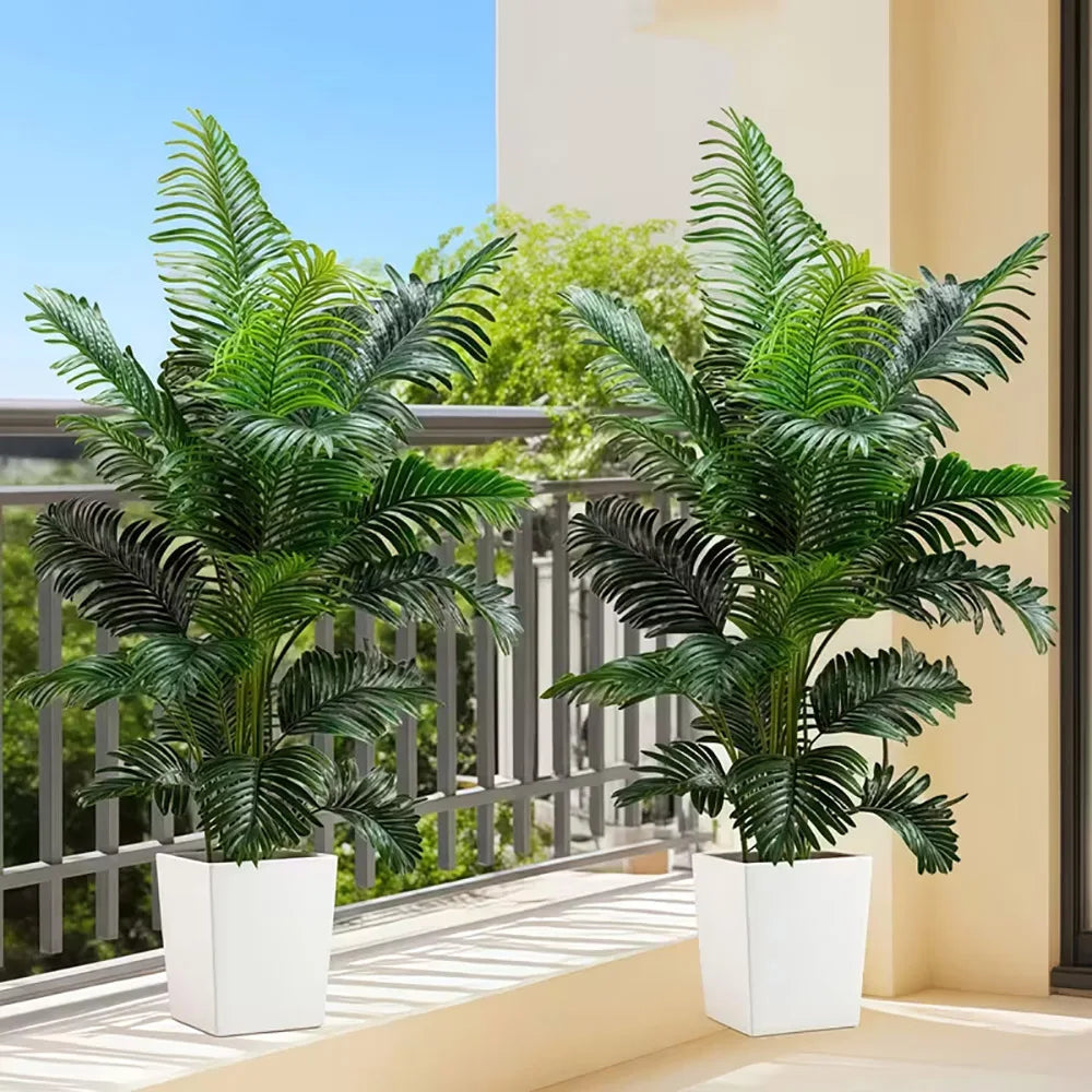 35-inch artificial giant palm tree plant; 2 pieces lifelike green leaves; no maintenance required; indoor and outdoor decoration . Accommodates Small and Large Outdoor Areas. 2 Plants. Pots NOT Included so You Can Choose What