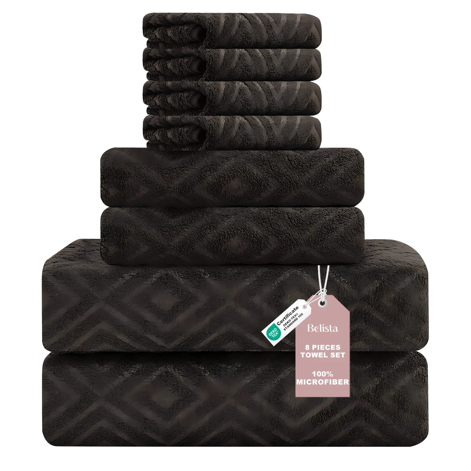 Belista Oversized 8-Piece Towel Set 35"×70": 2 Bath Sheets , 2 Hand Towels , 4 Wash cloths, Soft & Absorbent  Attractive Design will give your Bathroom a Touch of Class. Multiple Colors to Choose From.