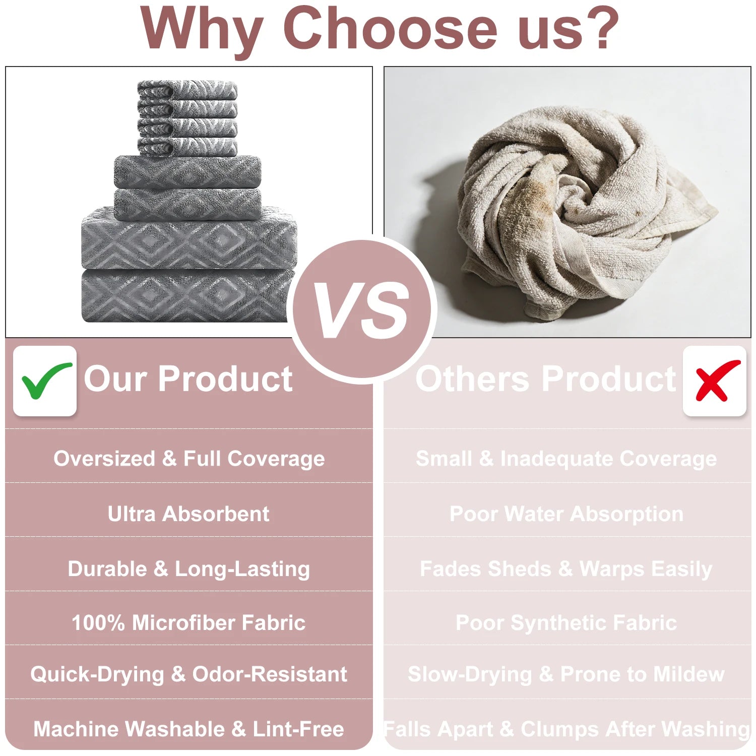 Belista Oversized 8-Piece Towel Set 35"×70": 2 Bath Sheets , 2 Hand Towels , 4 Wash cloths, Soft & Absorbent  Attractive Design will give your Bathroom a Touch of Class. Multiple Colors to Choose From.