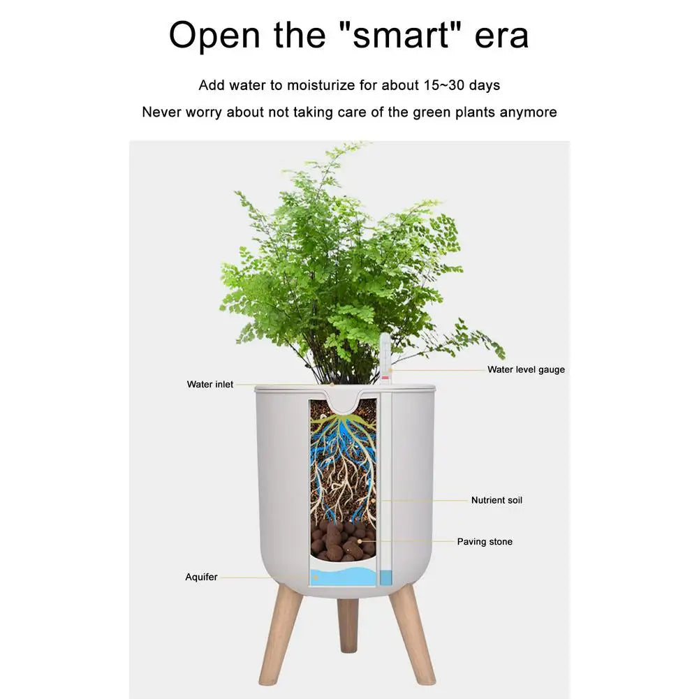 New Automatic Self-Watering Flower Pot With Water Level For Home Indoor Outdoor Garden Flower Pot With Wooden Legs. Love These. Perfect for Those of us that Forget to Water!!