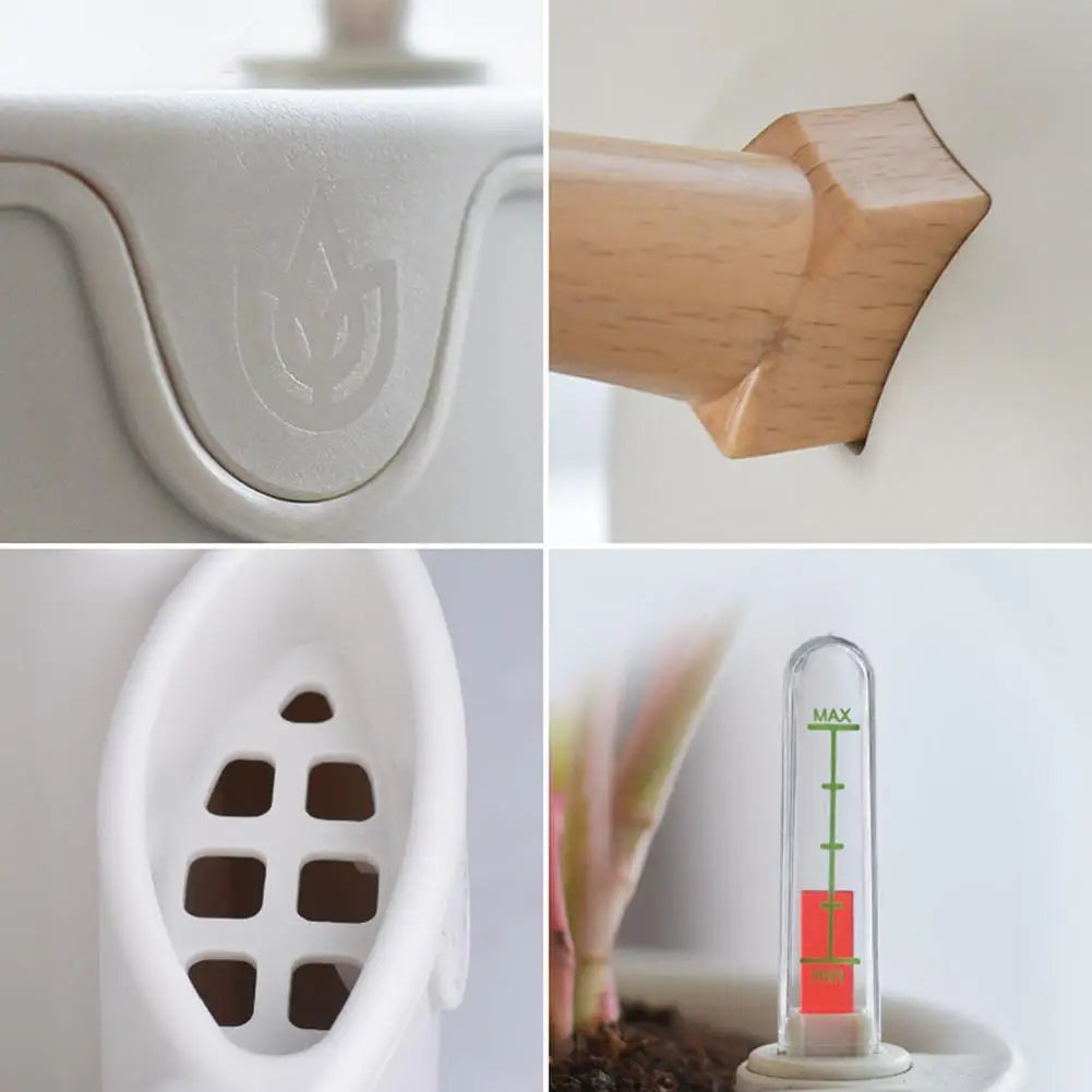 New Automatic Self-Watering Flower Pot With Water Level For Home Indoor Outdoor Garden Flower Pot With Wooden Legs. Love These. Perfect for Those of us that Forget to Water!!