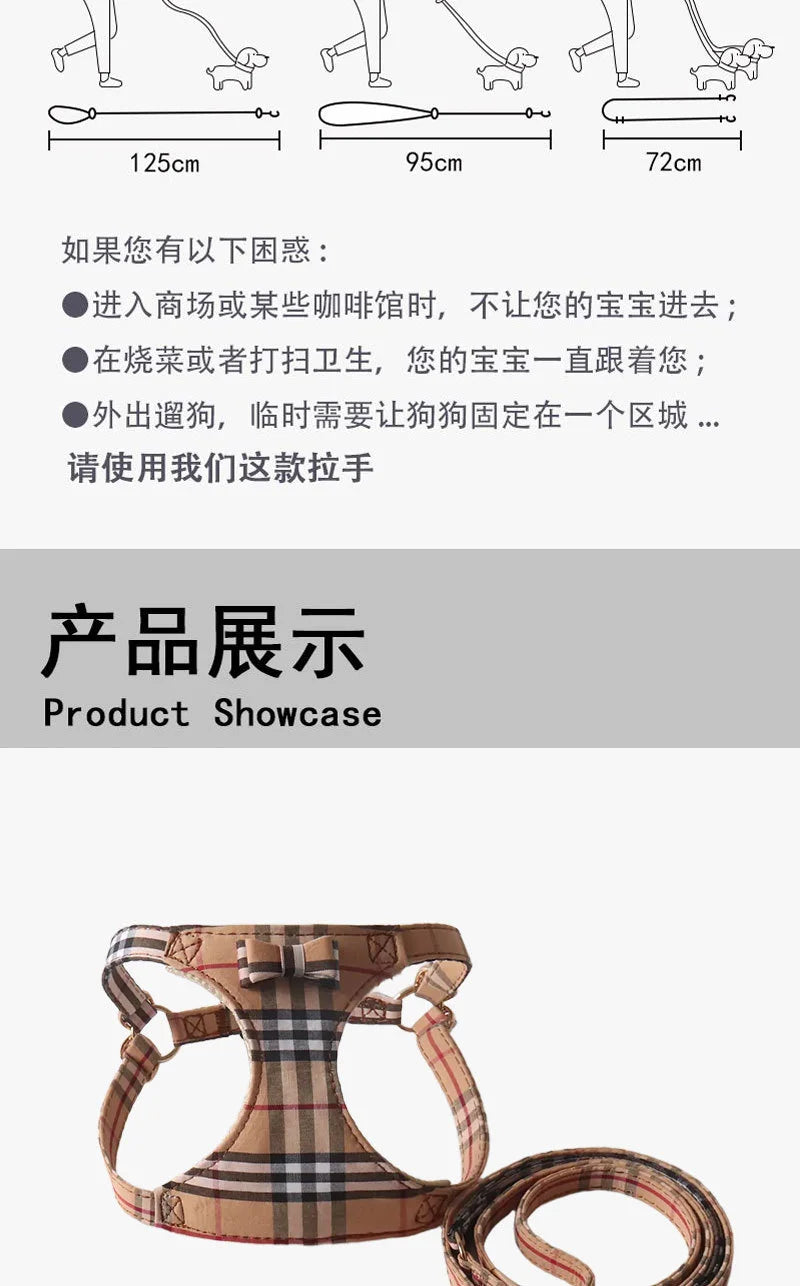 Dog Harness Leash Set for Small and Medium Dogs Adjustable Plaid Bow Vest Double Hook Leash Pet .Your Fur Babies will be Walking in Style.