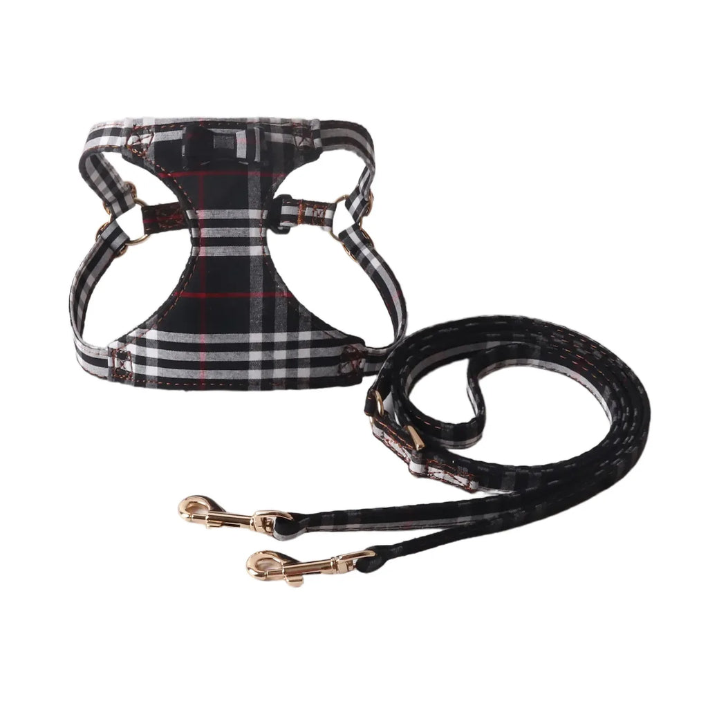 Dog Harness Leash Set for Small and Medium Dogs Adjustable Plaid Bow Vest Double Hook Leash Pet .Your Fur Babies will be Walking in Style.