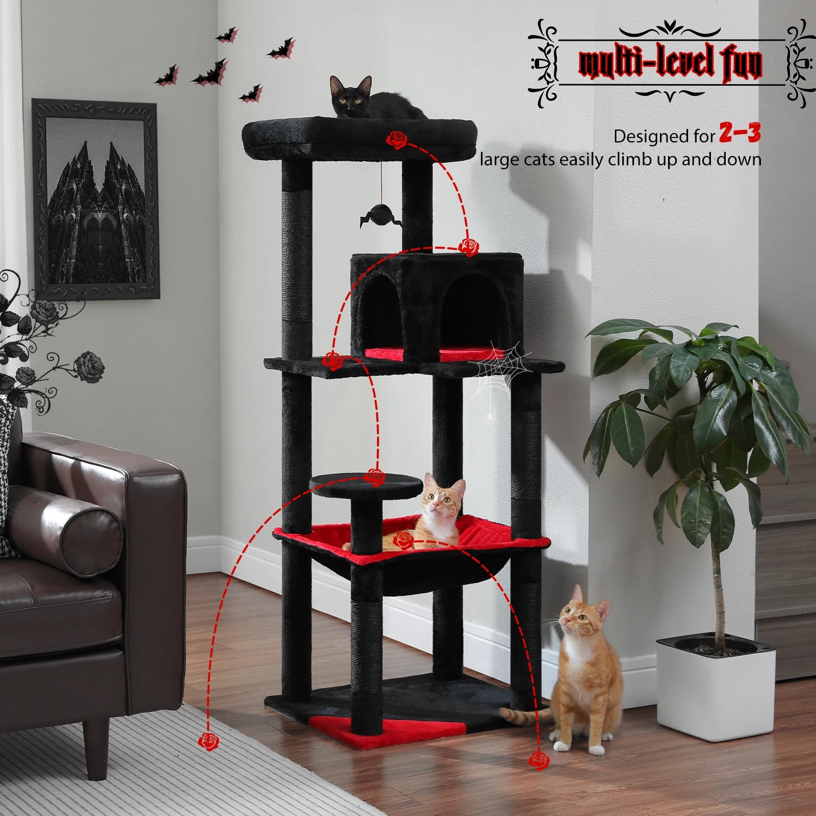 Cat Tree for Indoor Cats 5-Level Cat Tower for Large Cats with Large Hammock Sisal Covered Scratching Posts Cozy Condo Top Perch. Love This!!!