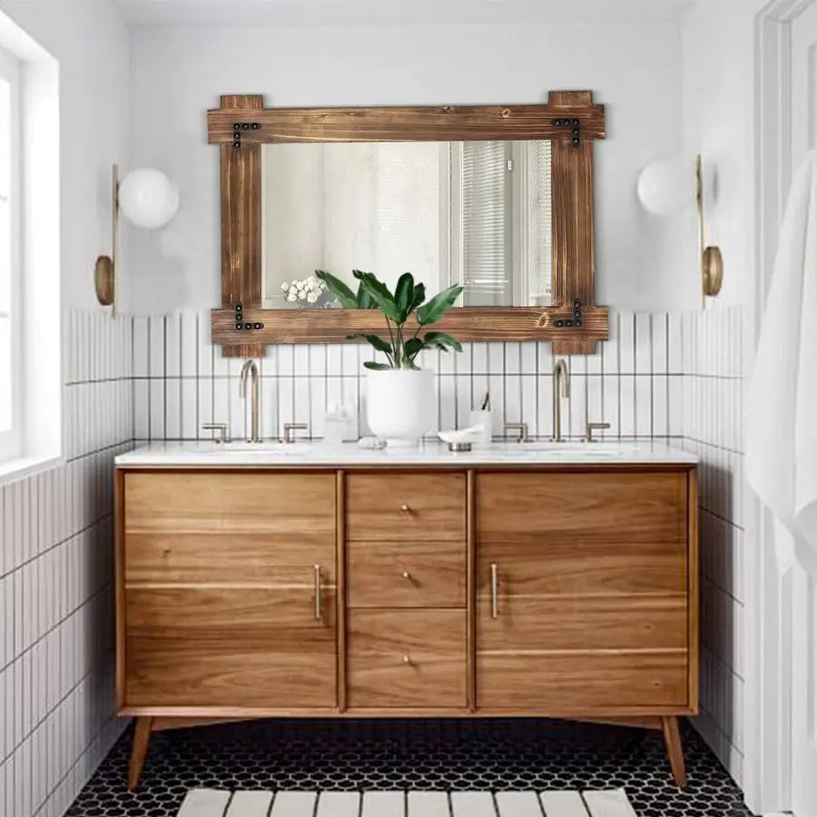 Decorative Framed Farmhouse Wall Mirror, Wall Mounted Rectangular Mirror. Rustic Finish make this Mirror Perfect in Multiple Places in your Home. Love This!!