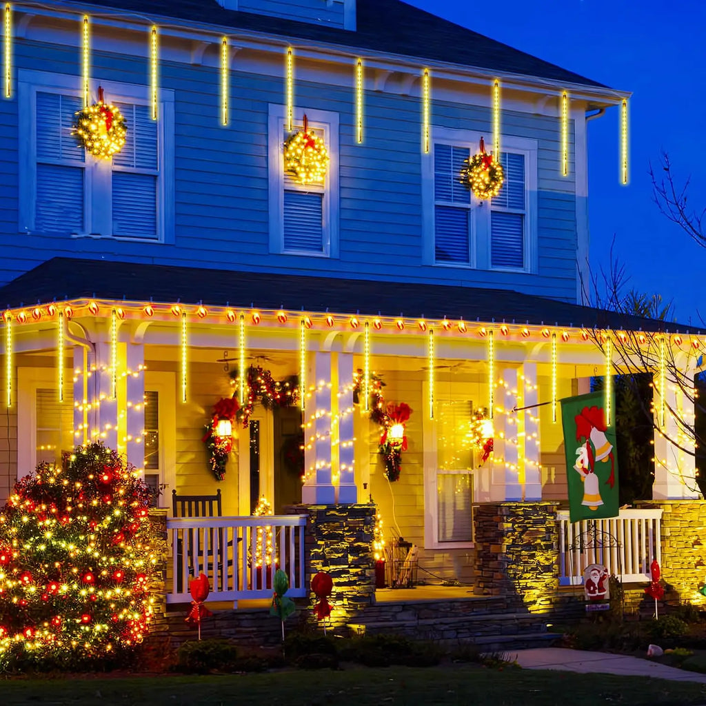 2 Pack Solar Meteor Shower Lights, 16 Tube 288 LED Warm White, Waterproof Outdoor Tree Decor. Stunning Addition to Backyard or Patio all Year Round.