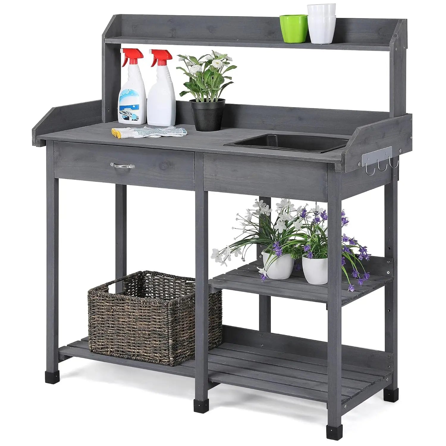 Outdoor Potting Table. Workstation for Planting, Pruning and transplanting. Bench Storage too. Multiple colors.