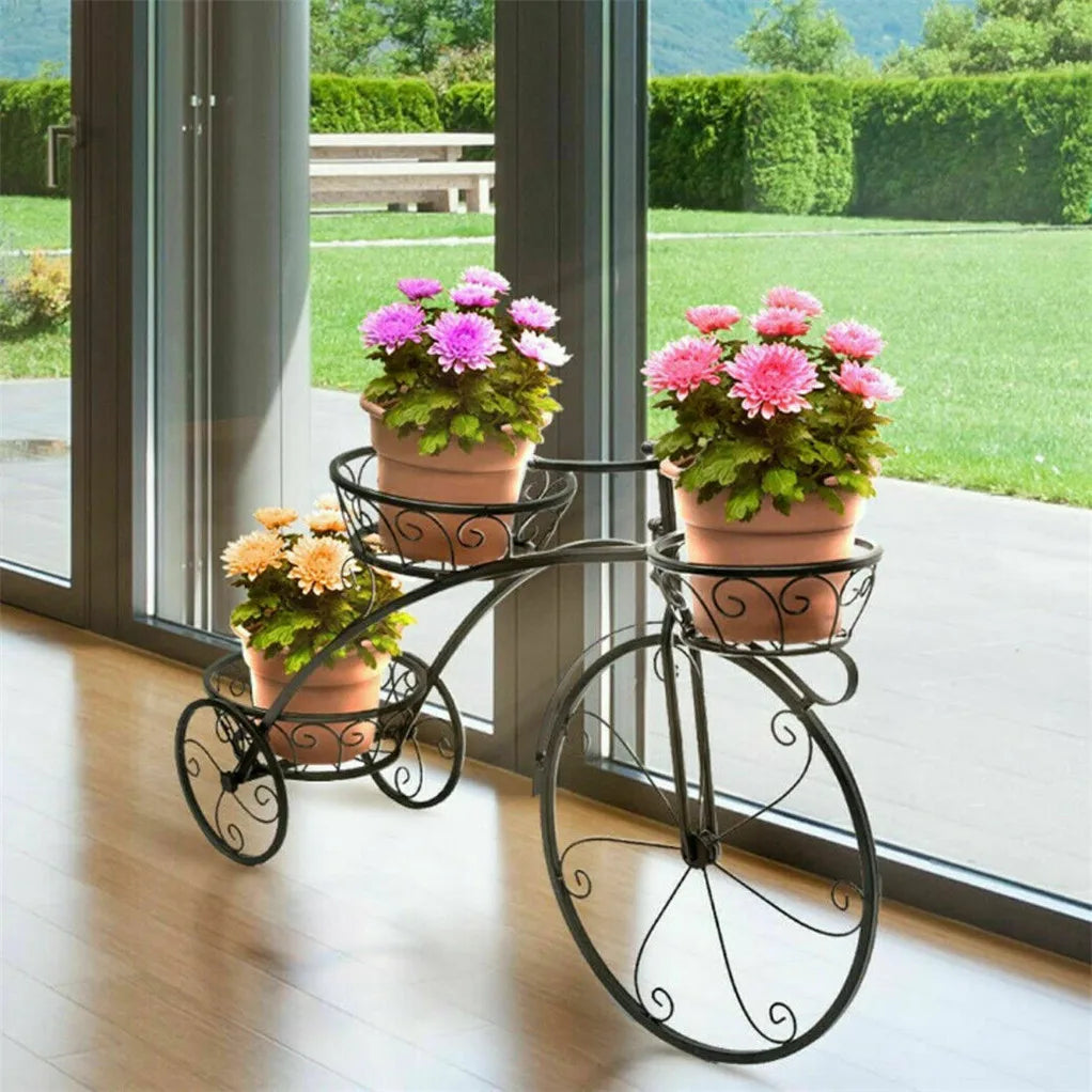 3-Tier Wrought Iron Tricycle Plantstand. Garden and Patio Decor Flower Pots . Too Cute!!!