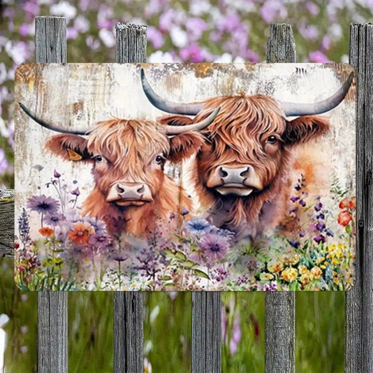 - Rustic Farm Charm Metal Wall Decor.  8x12 Highland Cow metal Sign.