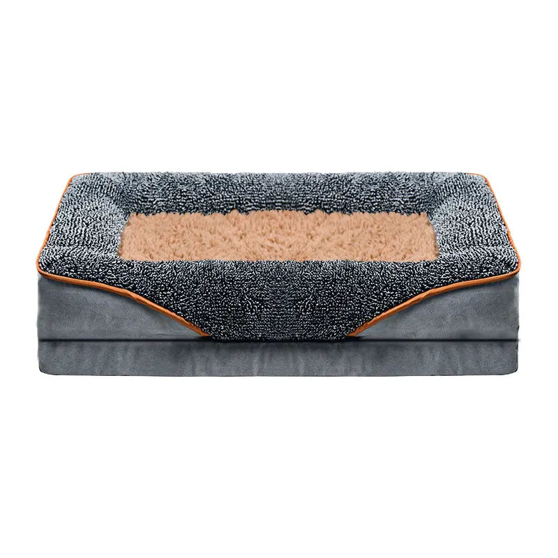 An oversized dog bed comfortable and soft. Washable liner. Multiple Sizes. and color combinations. Both Functional and Attractive.