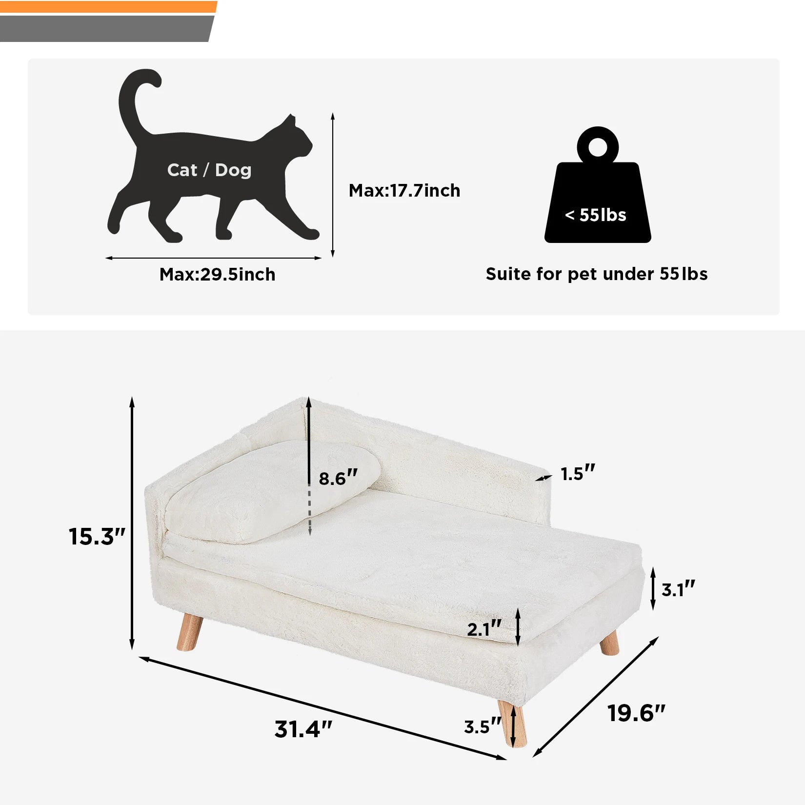 Elevated Pet Bed/ Sofa Bed with Sturdy Wood Legs for Small Dog /Cats. Perfect for Our Pampered Fur Babies! Available in 2 sizes.