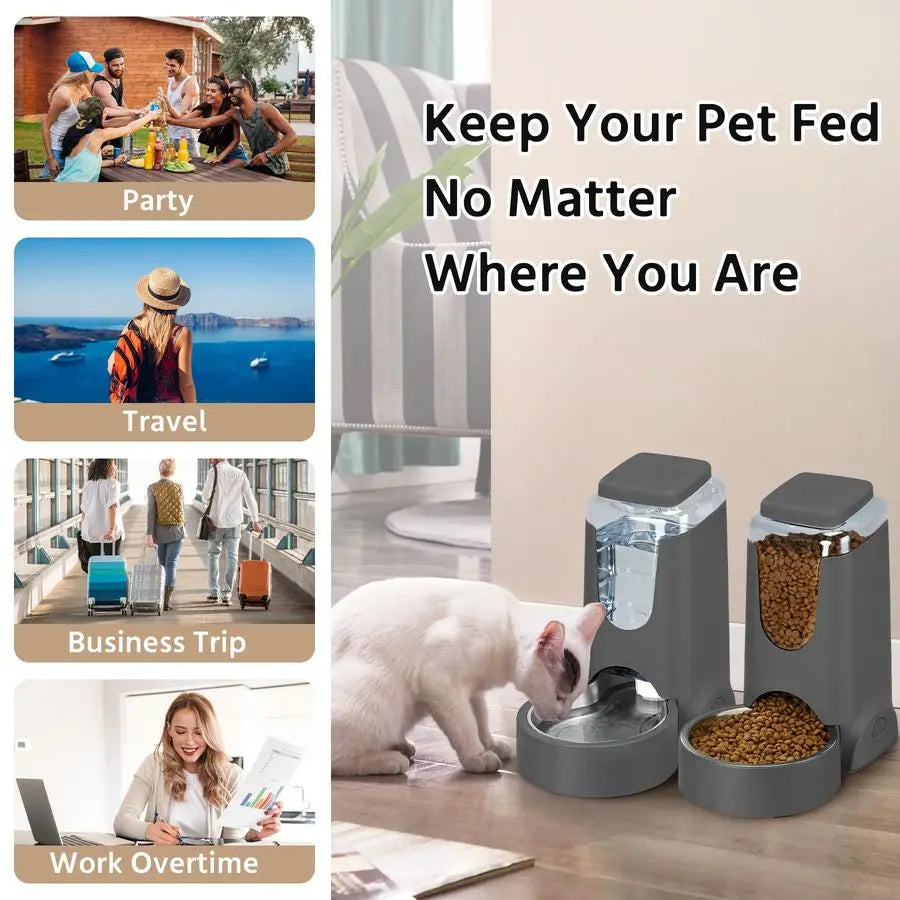 2 Pack Automatic Cat/Dog Feeder.  Stainless Steel Water and Food Dispenser.