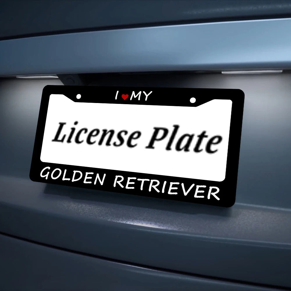 1PC I Love My Golden Retriever Aluminum License Plate Frame - 6 x 12 Inch US Standard Size, Decorative Car License Plate