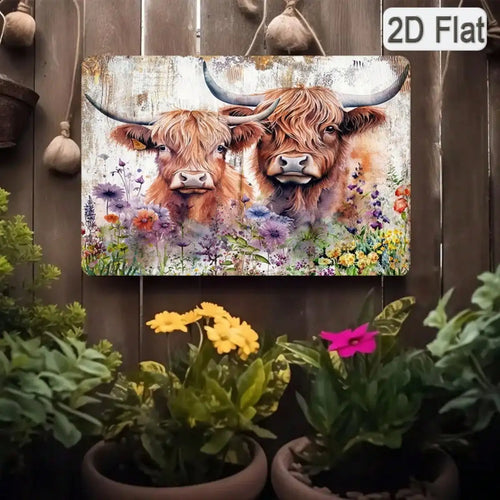 - Rustic Farm Charm Metal Wall Decor.  8x12 Highland Cow metal Sign.