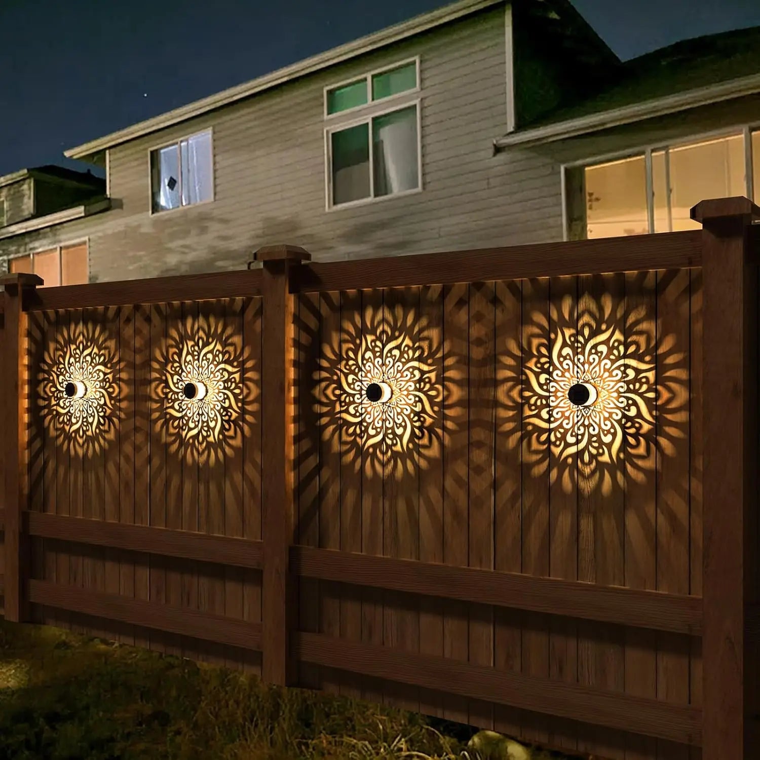 4 Pack Solar Fence Lights, Metal Mandala Theme Waterproof Outdoor Wall Lights for Garden, Patio, Deck Decor. These are Awesome!