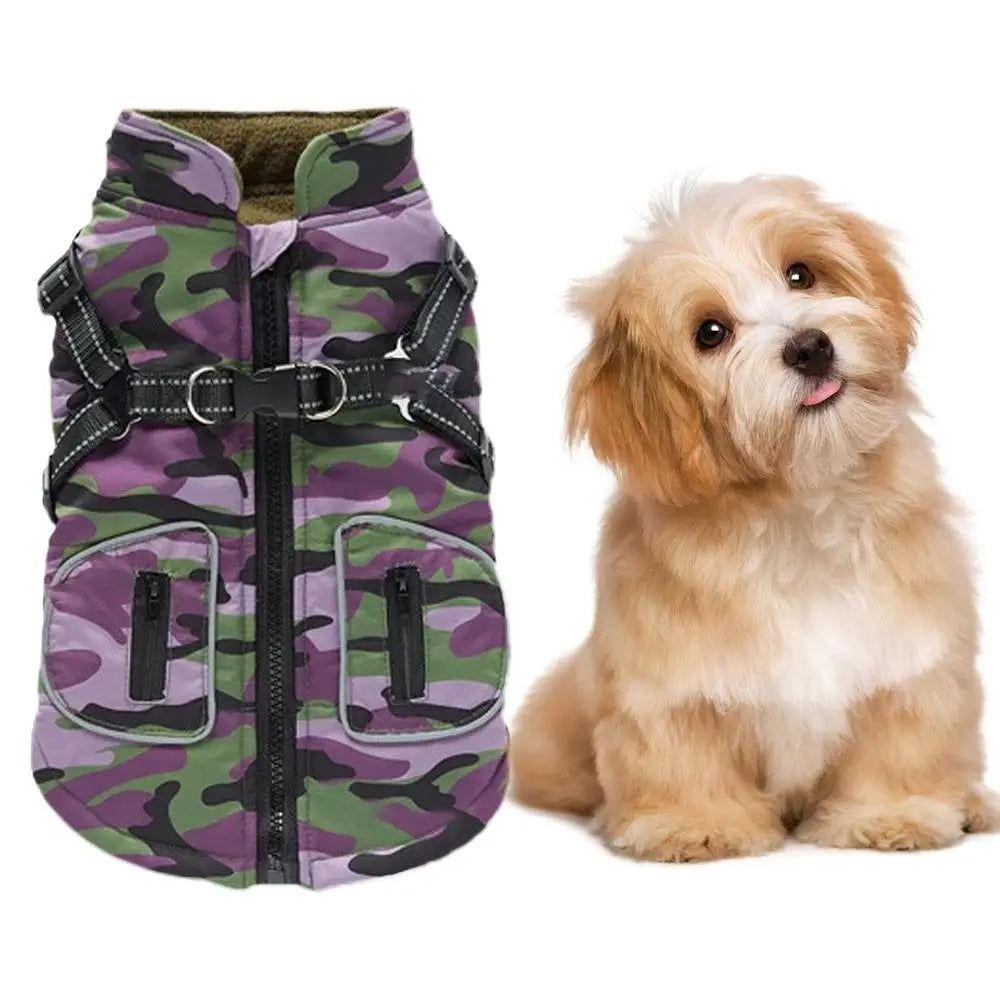 Pet Dog Coat With Reflective Harness Warm, Waterproof Coat for Fur babies of all sizes. 2 color choices.
