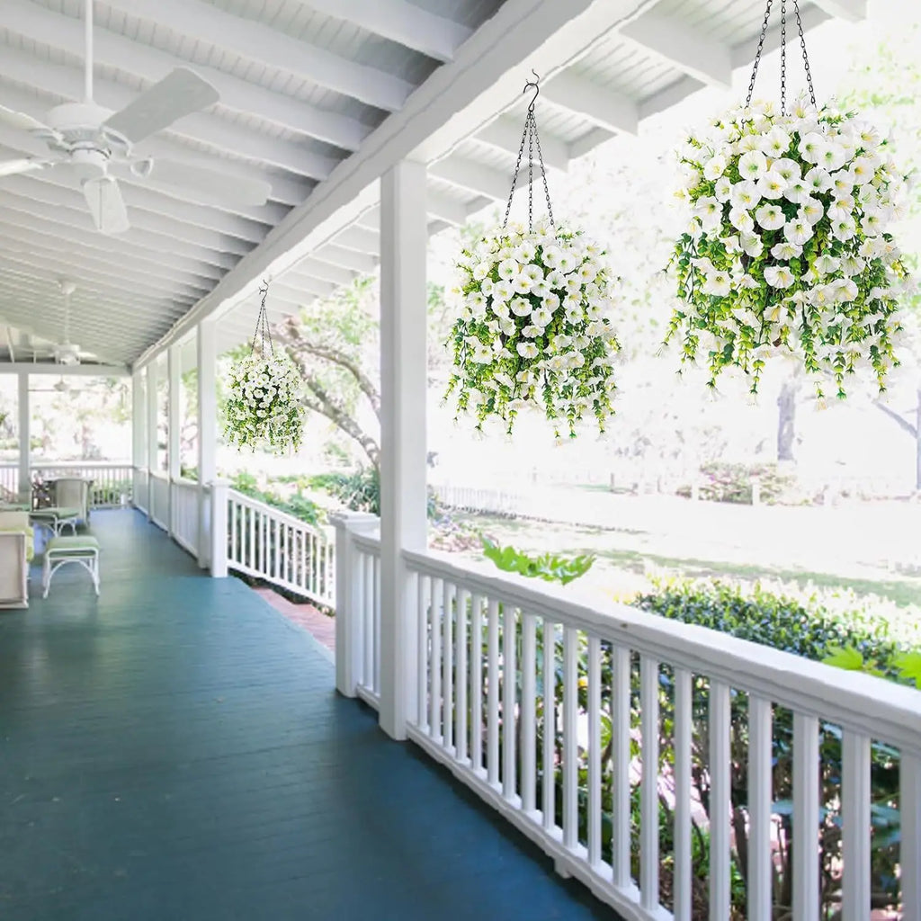 2pcs UV-Resistant Artificial Morning Glory & Eucalyptus Hanging Decor - Perfect for Home, Garden, Weddings | Versatile Outdoor use. Used these Last Season and No One Could Tell They were Not Real! Love These!