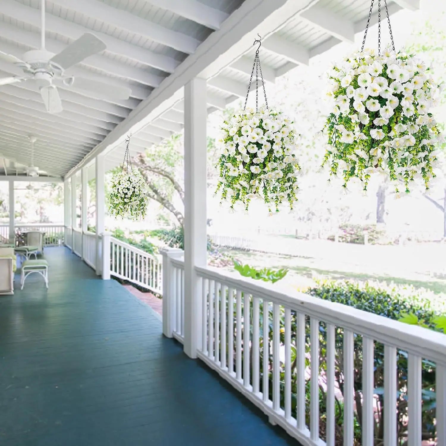 2pcs UV-Resistant Artificial Morning Glory & Eucalyptus Hanging Decor - Perfect for Home, Garden, Weddings | Versatile Outdoor use. Used these Last Season and No One Could Tell They were Not Real! Love These!