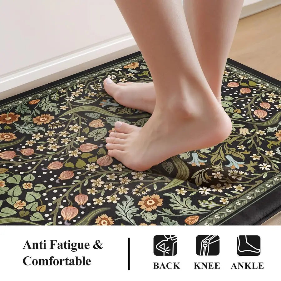 2PCS, Cushioned Anti Fatigue Mat Non Slip Waterproof Kitchens Sink Rug, Vintage Spring Floral Rugs ..These  will Save Your Frrt and Legs!
