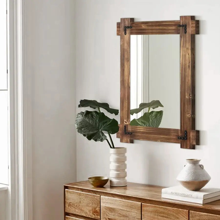 Decorative Framed Farmhouse Wall Mirror, Wall Mounted Rectangular Mirror. Rustic Finish make this Mirror Perfect in Multiple Places in your Home. Love This!!