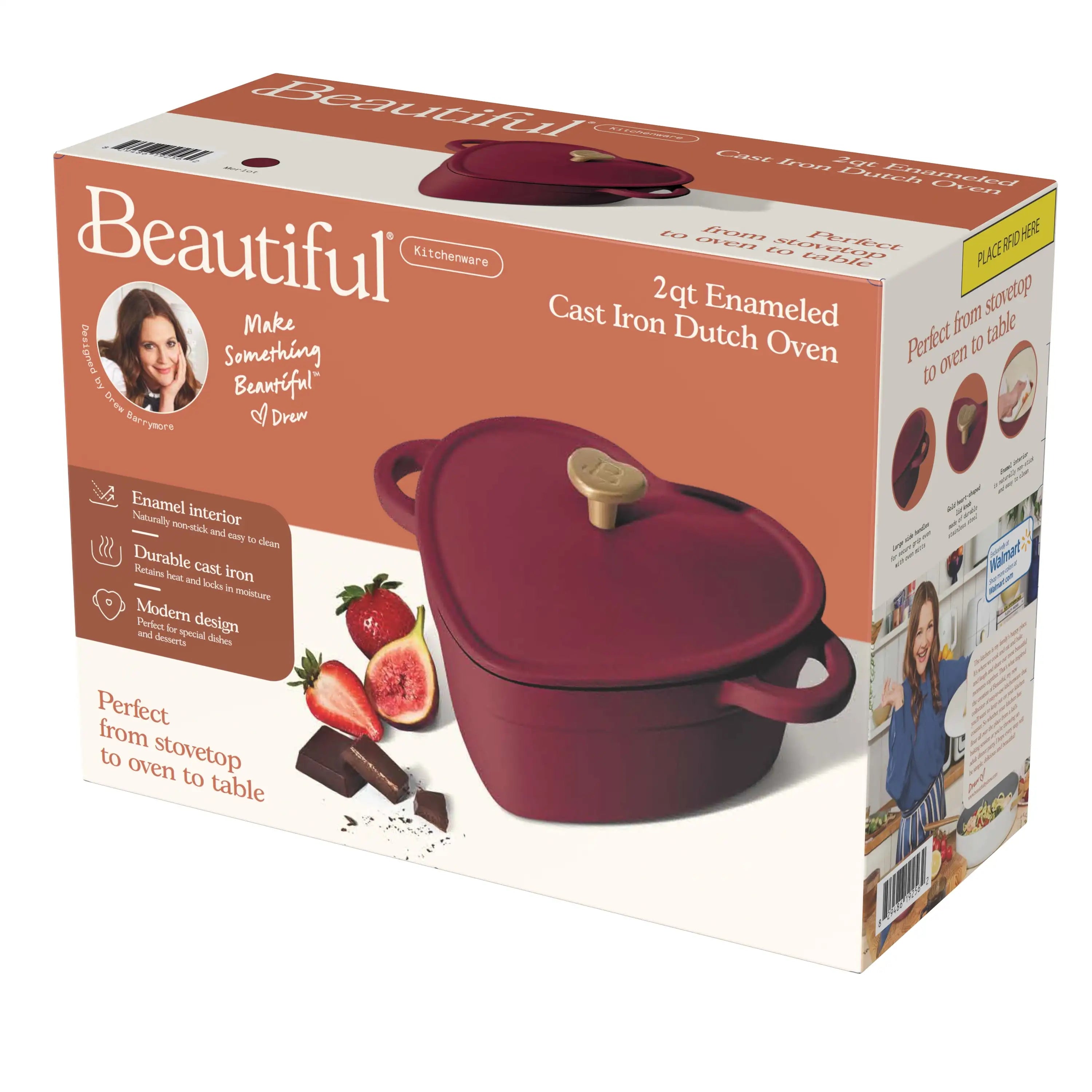 Beautiful by Drew Barrymore 2qt Heart Cast Iron Dutch Oven, Black Sesame. Multiple colors.