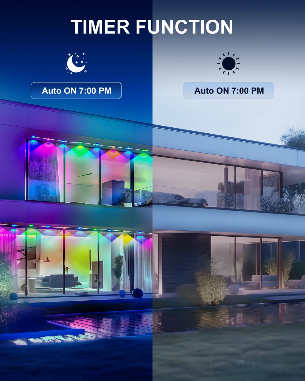 Permanent Outdoor Lights, 100ft/150FT RGBIC Outdoor Lights with 60/90 LED Lights, IP67 Waterproof, 100 Scene Modes. I Have Seen These Lights in Action and They are Great.