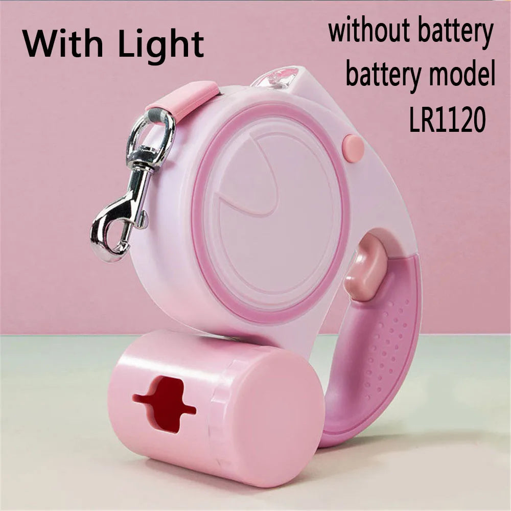 Dog Leash With Led Lights and Garbage Bag Retractable Nylon . Multiple color choices.