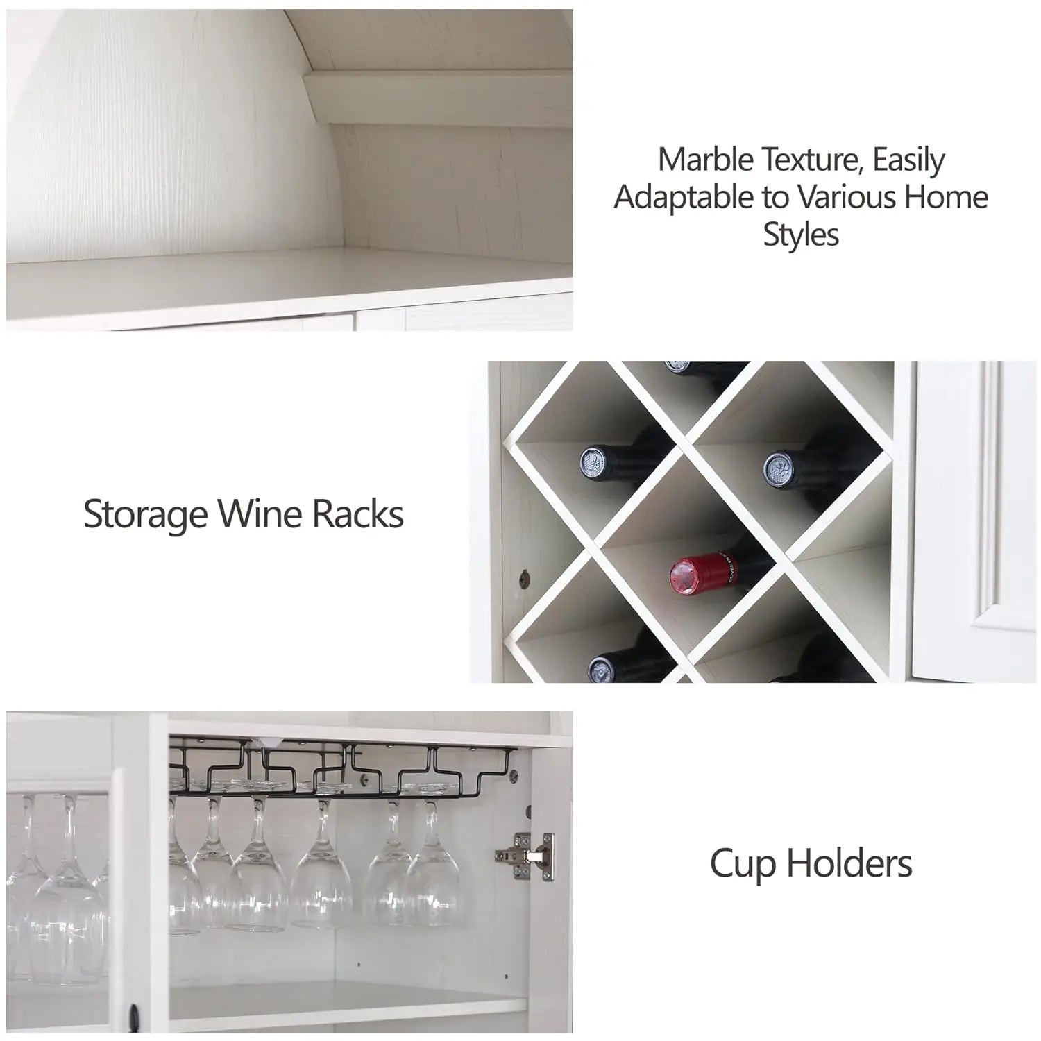 Farmhouse Style Arched Bar Cabinet with Glass Doors, 71" Tall Wine Storage Cabinet with Stemware Rack, Wine Rack and Storage.  Both Functional and Beautiful.