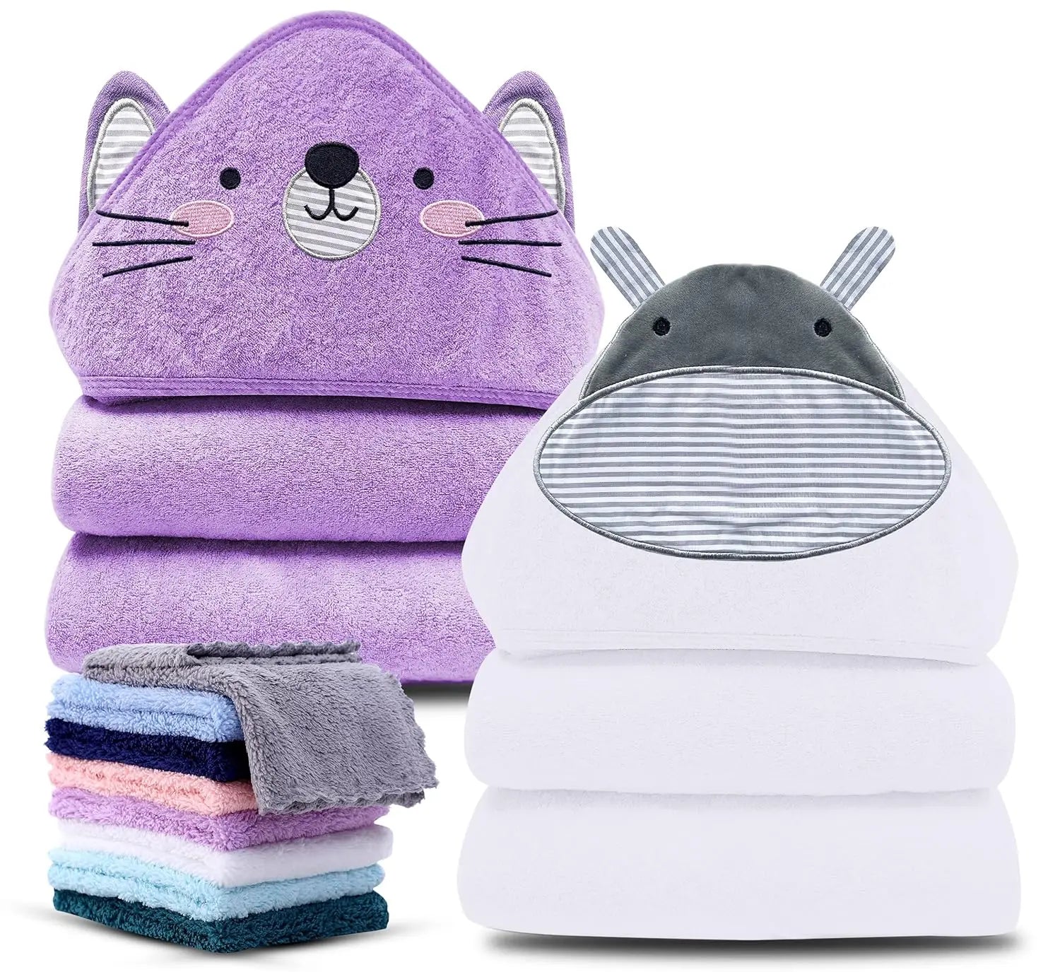 Soft Bamboo Rayon Hooded Towel Set with Washcloths for Babies - Shark & Penguin Designs. Does not Get Much Cuter than This!
