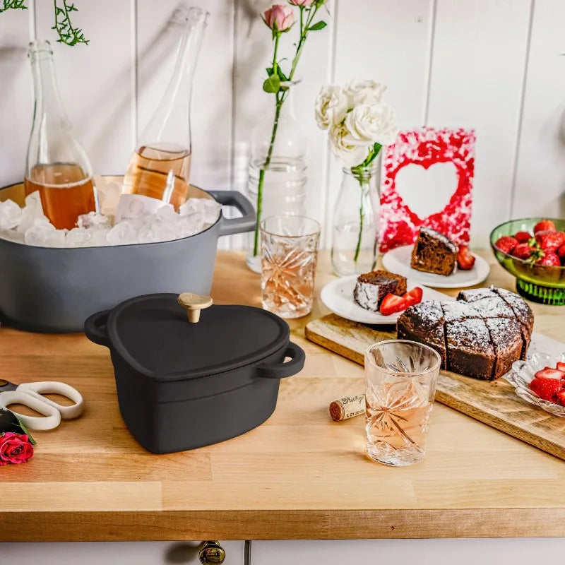 Beautiful by Drew Barrymore 2qt Heart Cast Iron Dutch Oven, Black Sesame. Multiple colors.