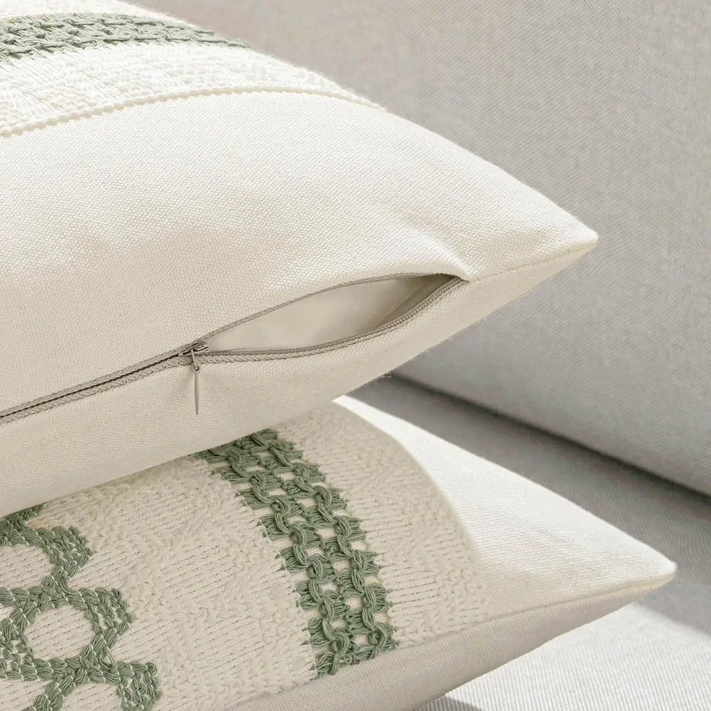 Set of 2 Sage Green Boho Pillow Covers, 18x18 Inch Farmhouse Rustic Cotton Cushions for Sofa Bed Chair Decor