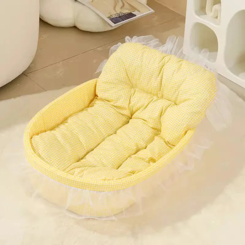 CUTENESS OVERLOAD!  Cute Lace-Trimmed Pet Bed.  Soft Polyester Plush Oval for Small Dogs/Cats, Easy Assembly Indoor Use