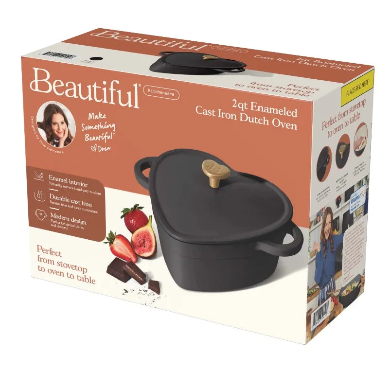 Beautiful by Drew Barrymore 2qt Heart Cast Iron Dutch Oven, Black Sesame. Multiple colors.