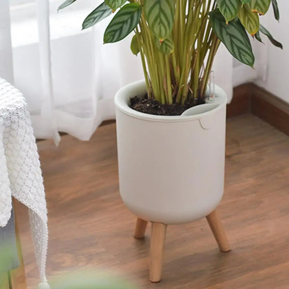 New Automatic Self-Watering Flower Pot With Water Level For Home Indoor Outdoor Garden Flower Pot With Wooden Legs. Love These. Perfect for Those of us that Forget to Water!!