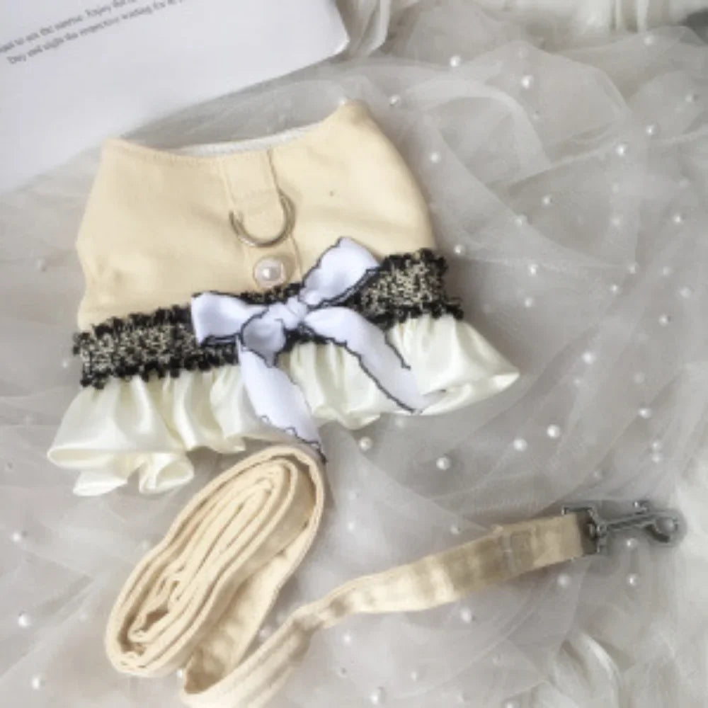 Lace Bow Halter with leash. Vintage inspired.   perfect for Cats and Dogs Small to medium size. Oh so Darn Cute!