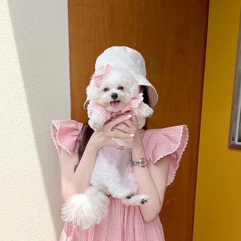 Spring/summer new pet dog dress pink plaid and lace. Suitable for both dogs and cats and will definitely place them on Any Best Dressed List. Multiple Sizes.