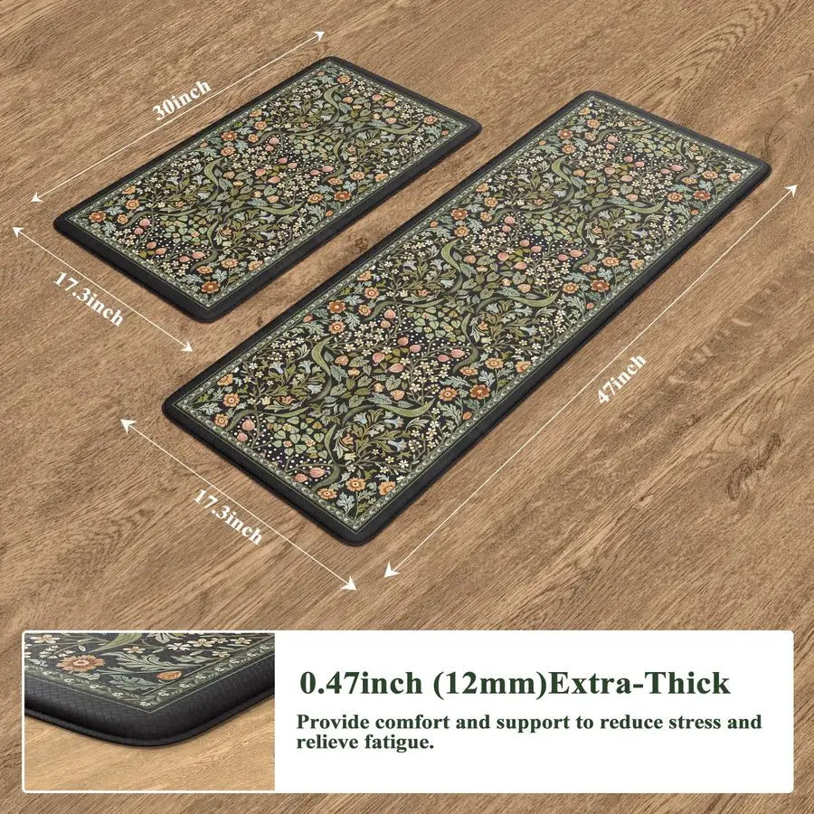 2PCS, Cushioned Anti Fatigue Mat Non Slip Waterproof Kitchens Sink Rug, Vintage Spring Floral Rugs ..These  will Save Your Frrt and Legs!