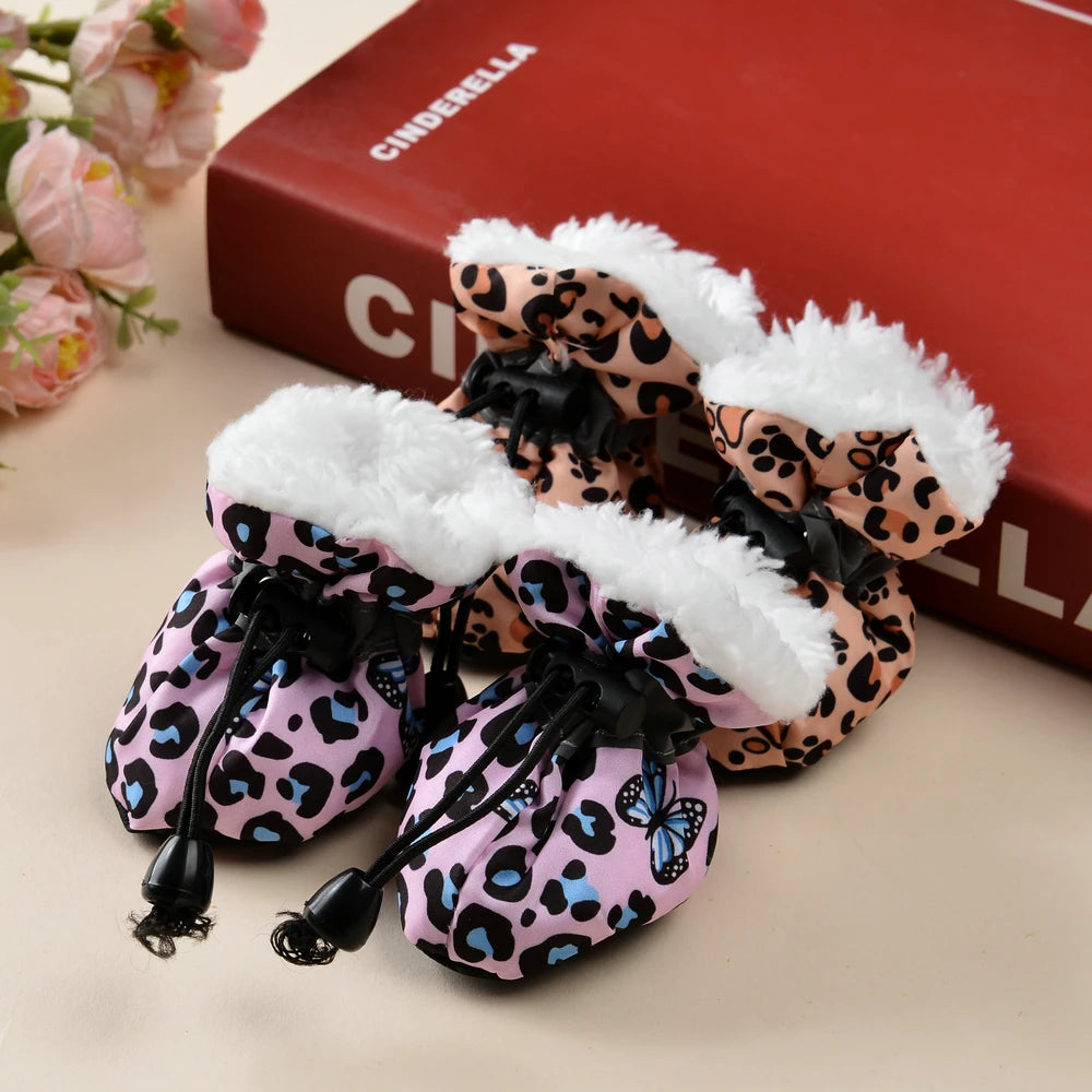 4pcs Warm Fleece Pet Dog Shoes Waterproof Rain Snow Boots Anti-slip Footwear. Look how Cute that Fur Baby looks in those SHOES!!!