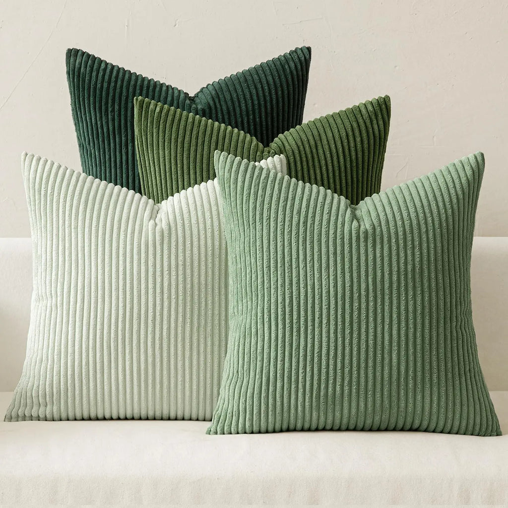 Boho Farmhouse Sage Green Throw Pillow Covers 18x18 Inch Set of 4 Soft Corduroy Home Decor