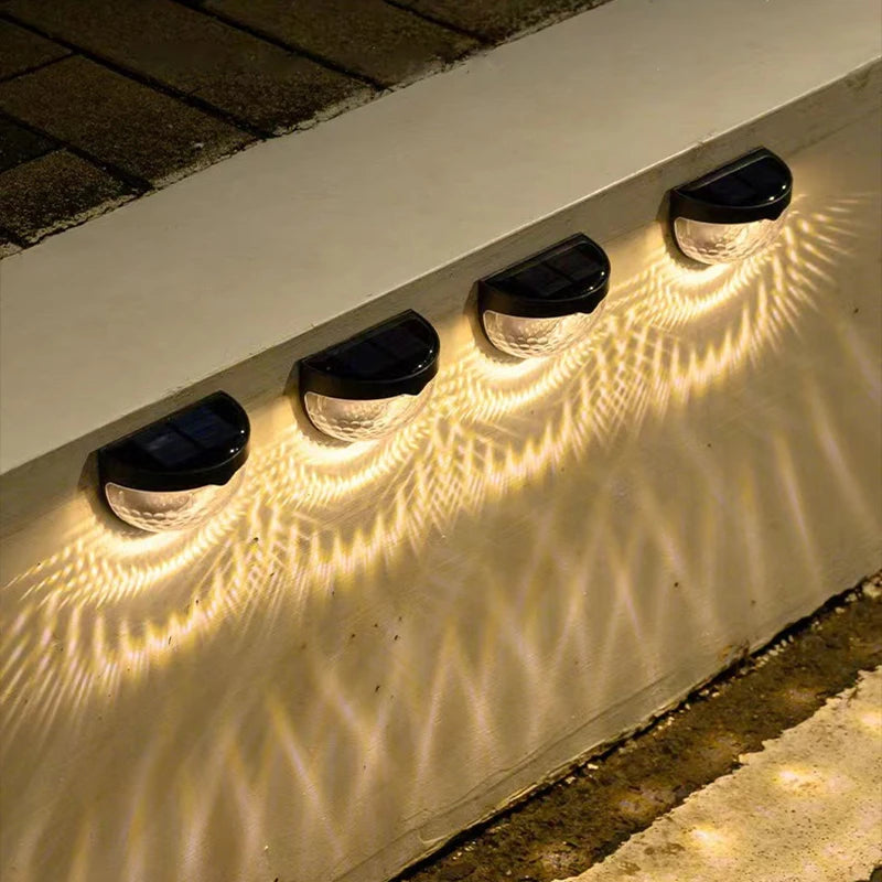 2PCS Solar Wall Lamp, 6LEDs Outdoor Waterproof Solar Light Warm White, These will Illuminate your porch, Deck and Patio with a Unique and Beautiful Pattern.