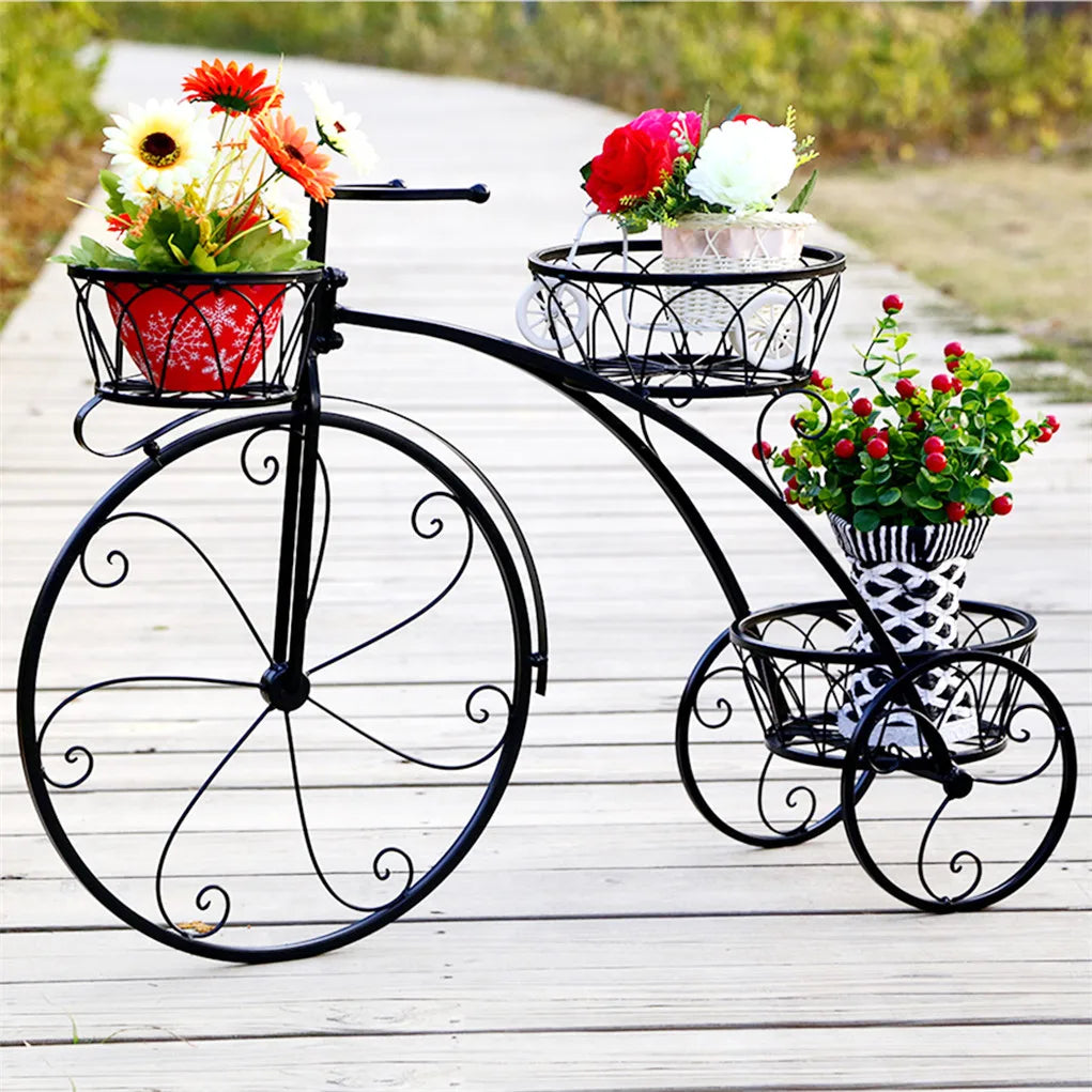 3-Tier Wrought Iron Tricycle Plantstand. Garden and Patio Decor Flower Pots . Too Cute!!!
