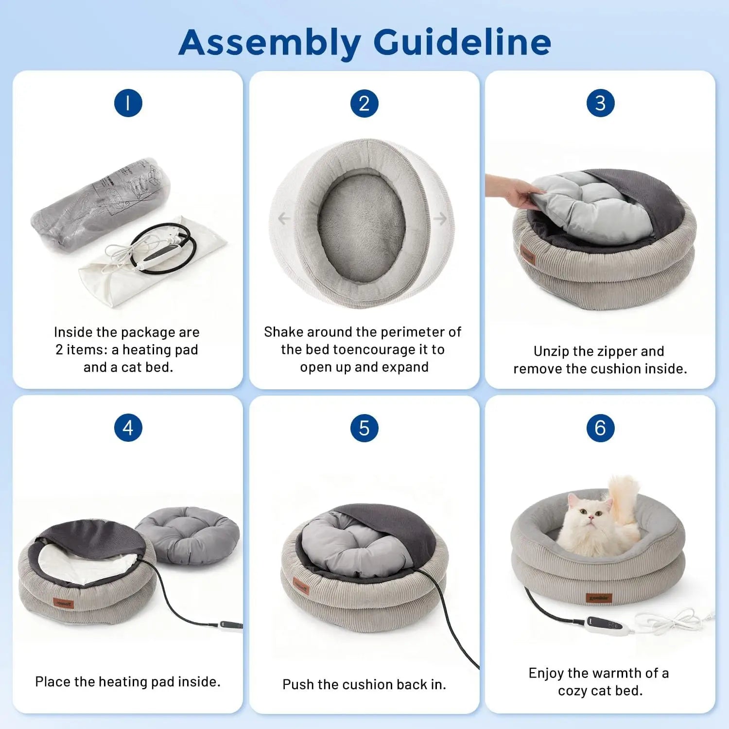 Cat Heating Bed Indoor - Adjustable Temperature Pet Heating Pad with Timer and Chew Resistant Cord, Washable .